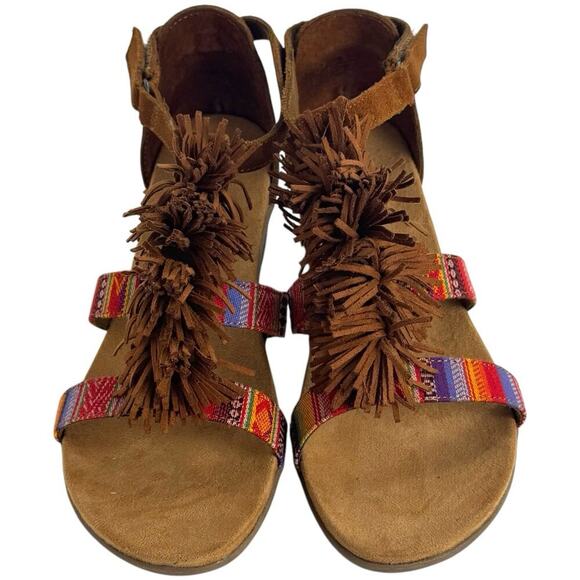 NWB Minnetonka Desi Fringe Suede Ankle Strap Wedge Sandal Brown Women's Size 9M - Picture 4 of 15